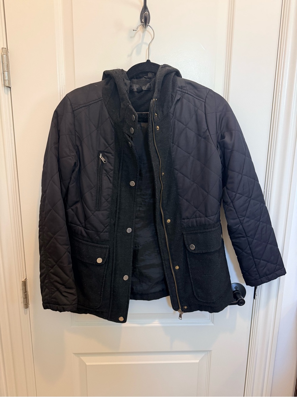 Topshop PETITE Black Quilted Hooded Field Jacket